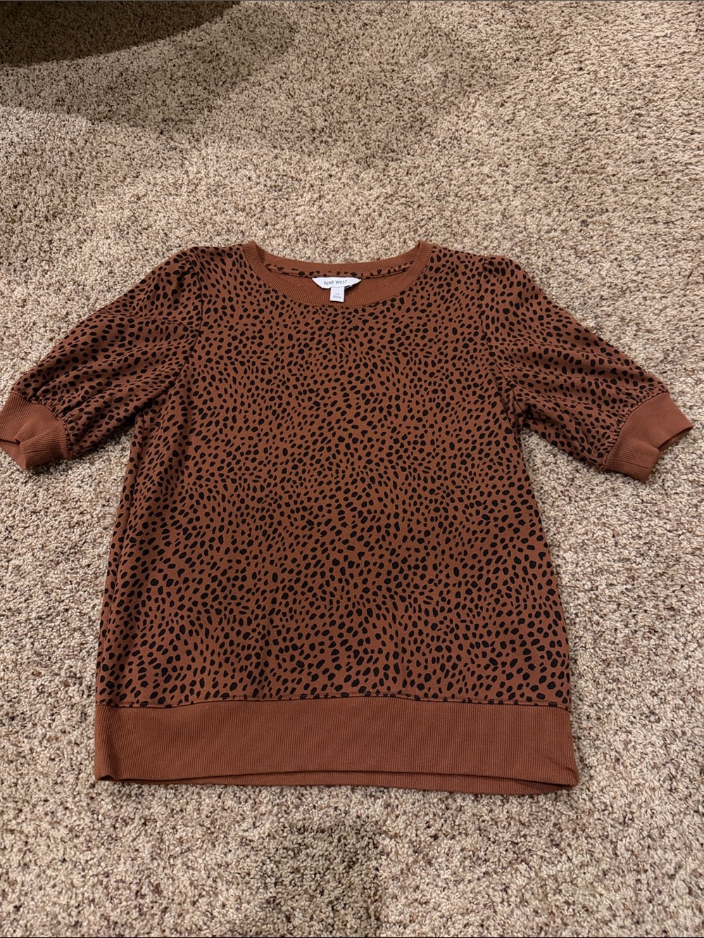 Nine West Brown & Black Animal Print Short Sleeve Top